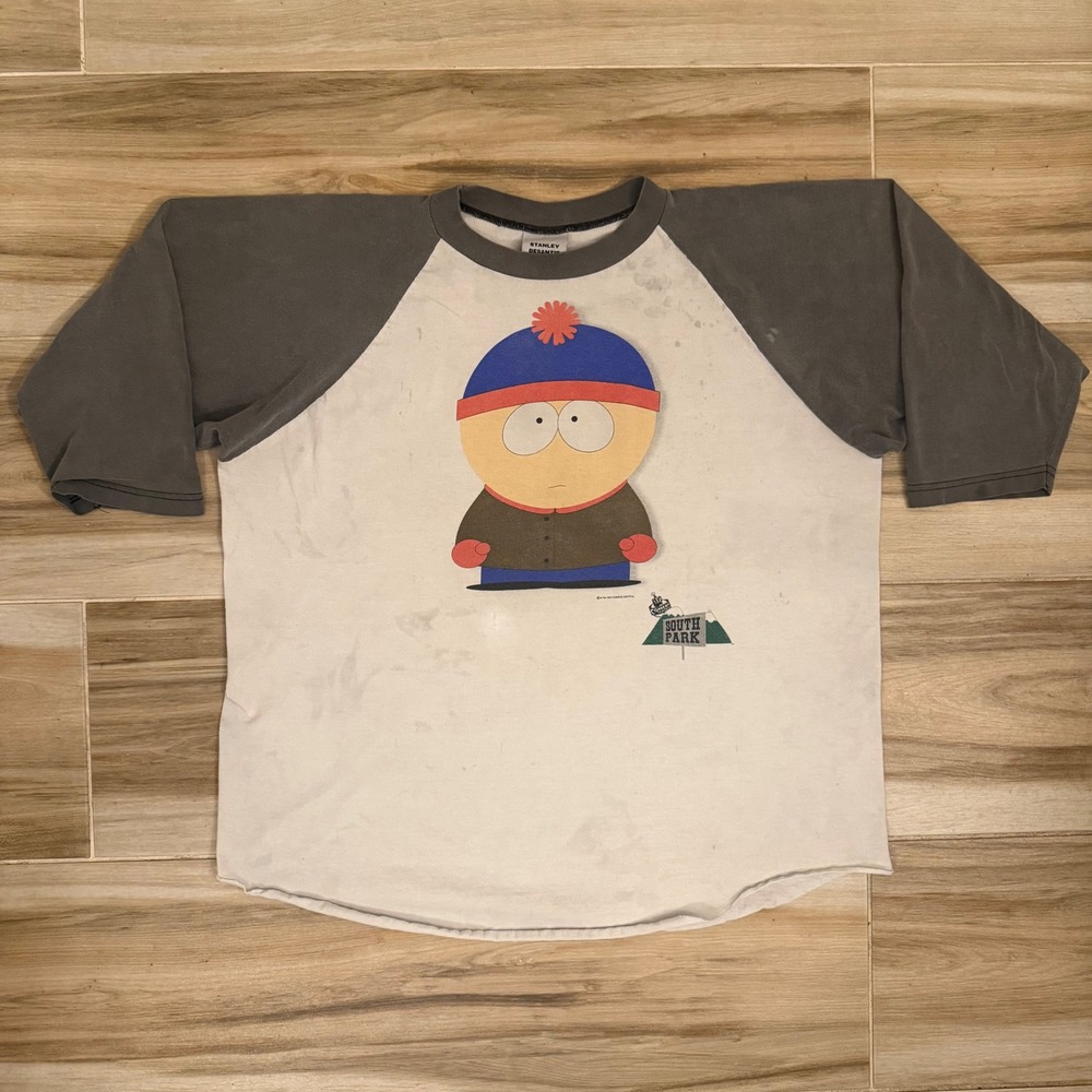 Vtg 1997 South Park Stan Vomit Raglan Shirt Stanley DeSantis Distressed XL